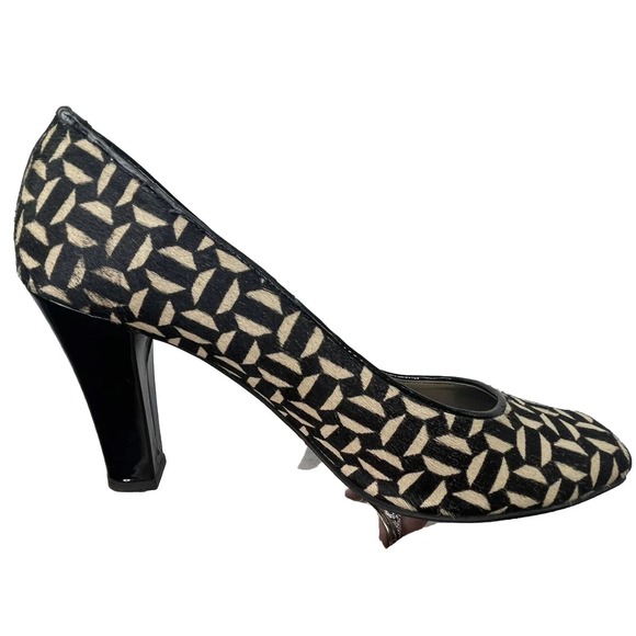 Massimo Baldi Women's Geometric Print Leather Slip-On Peep Toe Heels Size US 9 B - Picture 1 of 11